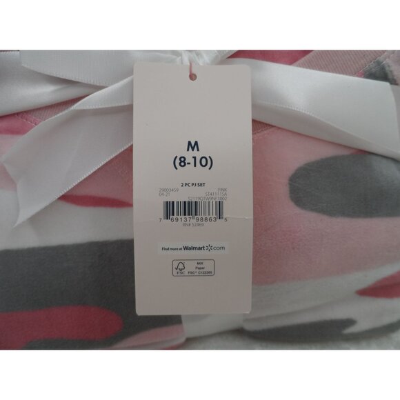 Secret Treasures Pink Camo Print Pajama Set With Raglan Sleeve Crew Neck M 8-10 - Picture 5 of 7